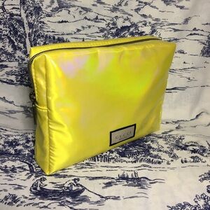 Gucci Cosmetic Make Up Pouch Zipper Bag Yellow Reflective Puffy light NEW